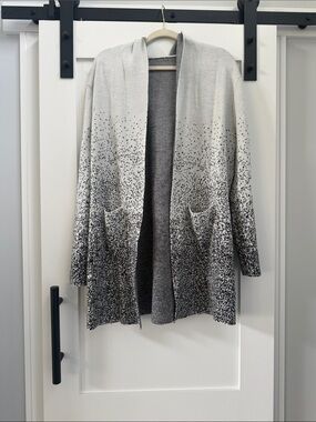 Open-Front Ombre Speckled Cardigan Sweater - Gray